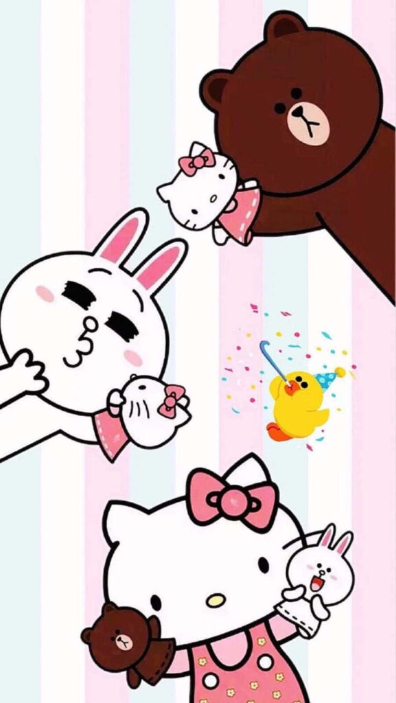 Hello Kitty & Friends Delightful Wallpaper with Colorful Stripes