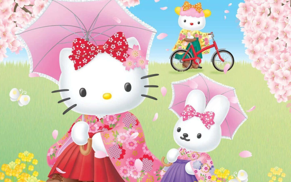 Hello Kitty & Friends Outdoor Adventure: Colorful Cherry Blossom Wallpaper