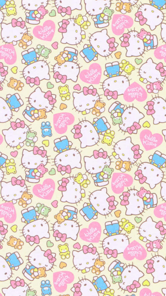 Cheerful Hello Kitty Wallpaper: Playful Pastel Design with Friends