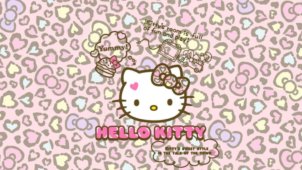 Cheerful Hello Kitty Wallpaper with Colorful Stickers & Heart Patterns