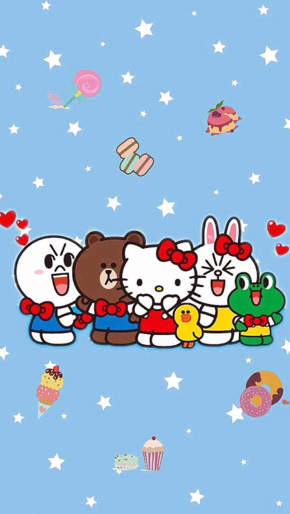 Cheerful Hello Kitty Wallpaper: Joyful Gathering with Friends