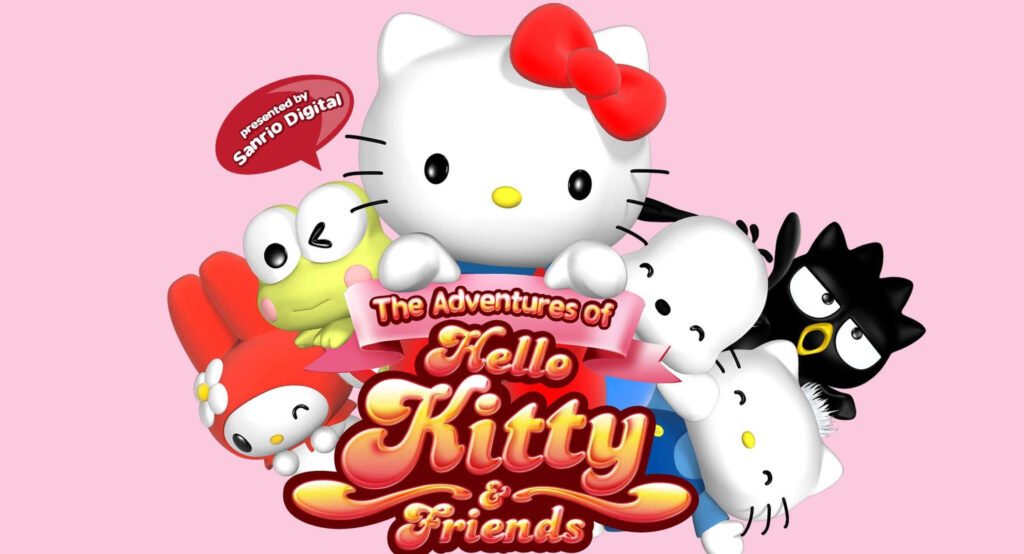 Cheerful Hello Kitty Wallpaper with Friends in Pastel Background