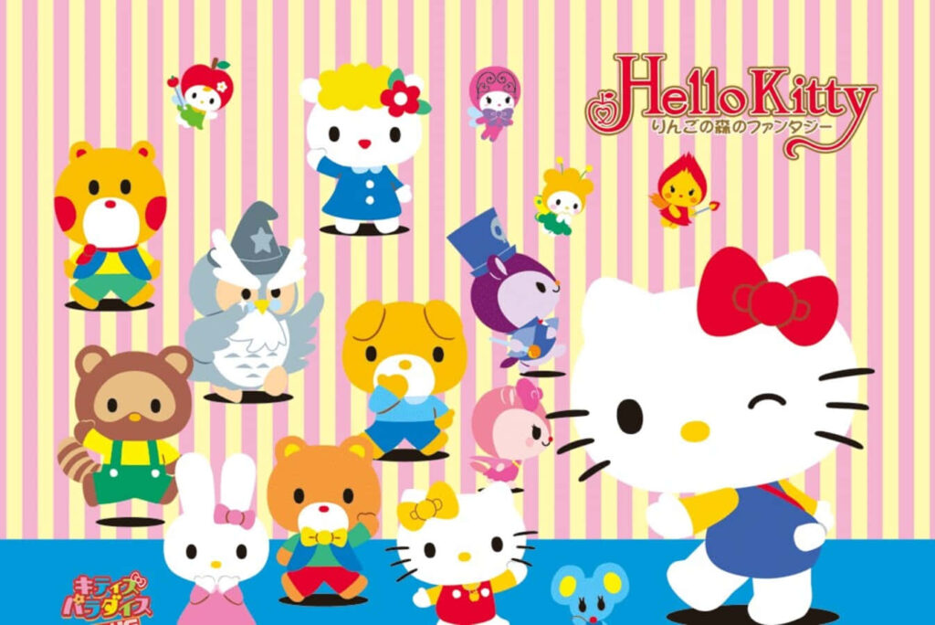 Cheerful Hello Kitty & Friends Wallpaper with Playful Stripes