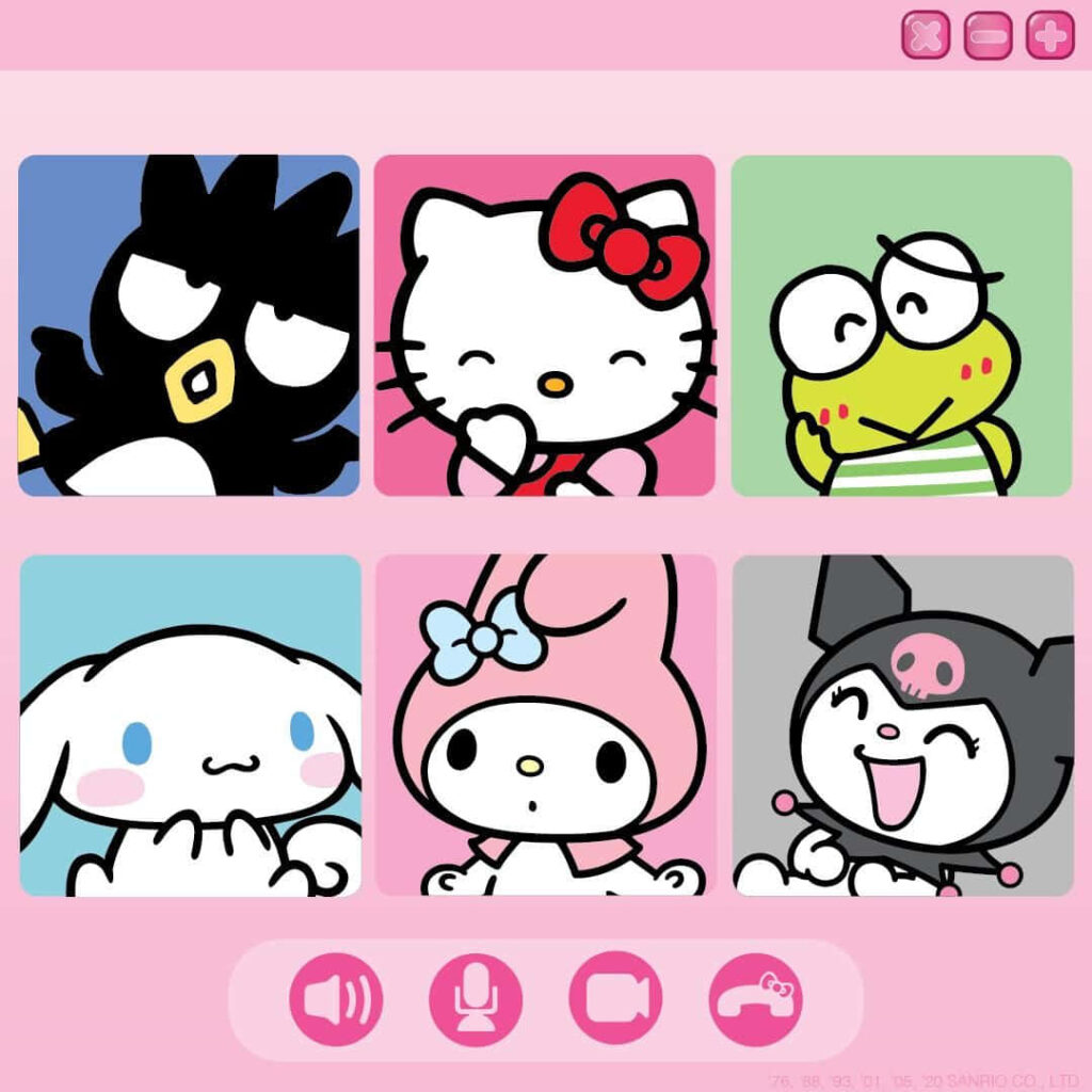 Cheerful Hello Kitty Wallpaper with Friends on Soft Pink Background