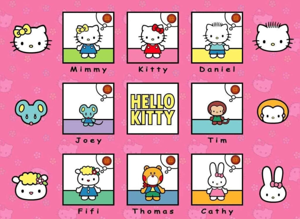 Hello Kitty and Friends Playful Pink Background Wallpaper