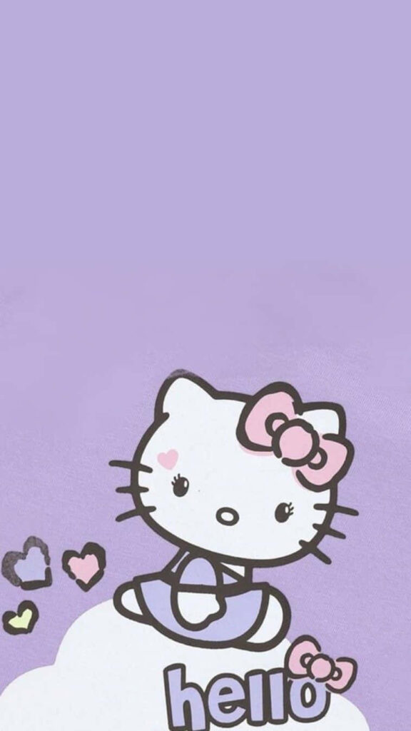 Cheerful Hello Kitty Wallpaper on Purple Cloud Background