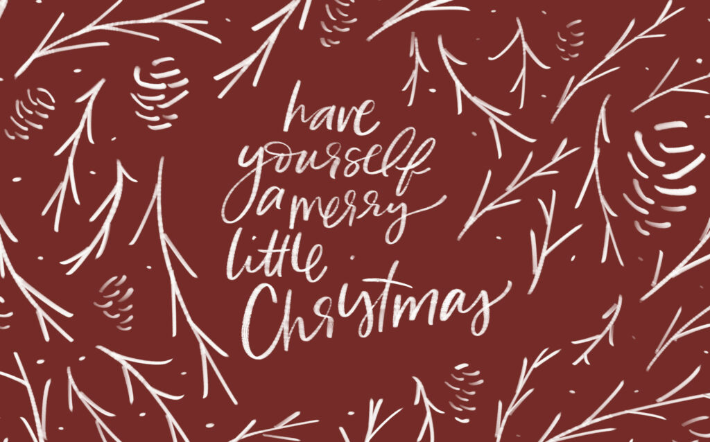 Cheerful Holiday Wallpaper: Merry Little Christmas on Cozy Red