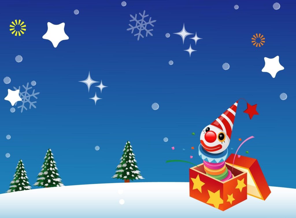 Cheerful Clown Wallpaper: Festive Gift Box & Joyful Holiday Scene