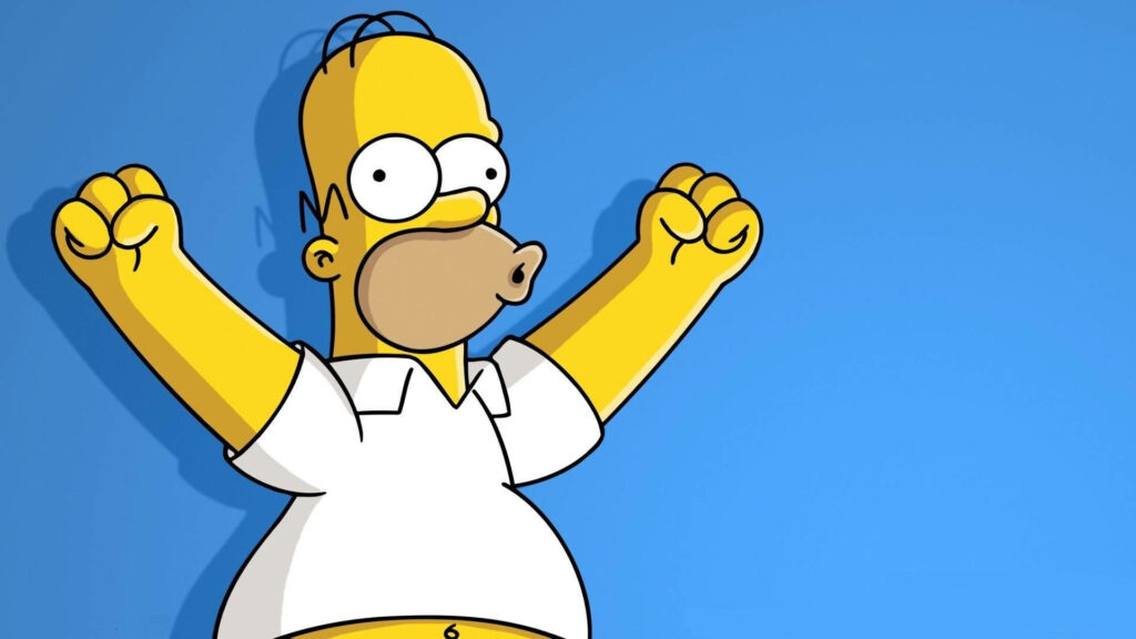 Cheerful Homer Simpson Wallpaper on Blue Background