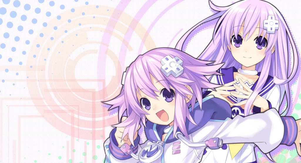 Hyperdimension Neptunia Neptune and Nepgear smiling vibrant pastel geometric anime wallpaper background