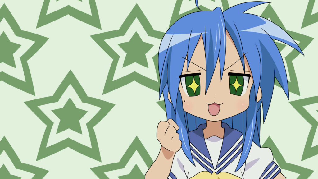 Cheerful *Lucky Star* Character Wallpaper with Green Star Patterns