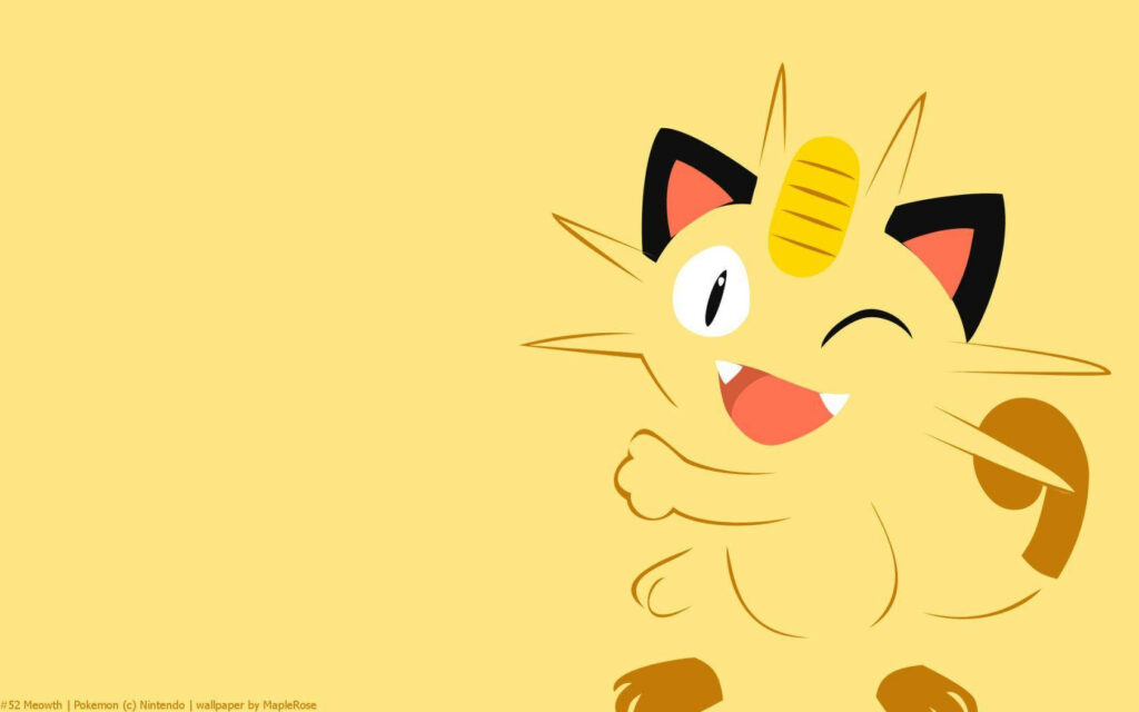 Cheerful Minimalist Meowth Wallpaper on Yellow Background
