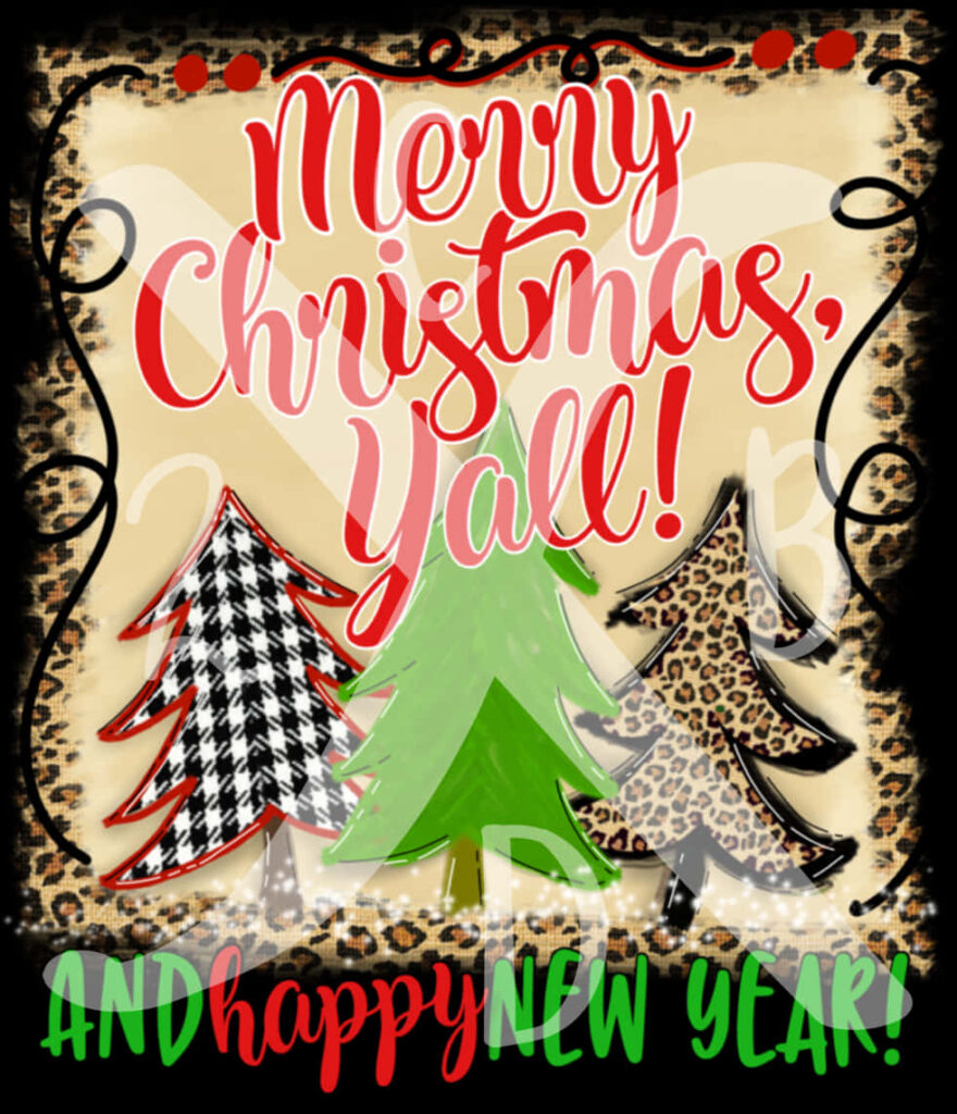 Merry Christmas Y'all! Festive Wallpaper with Cheerful Trees