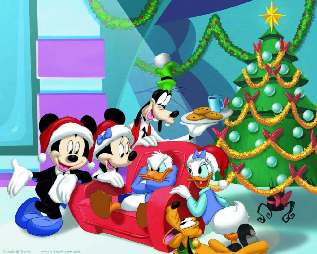Festive Mickey Mouse Wallpaper: Christmas Tree & Holiday Cheer