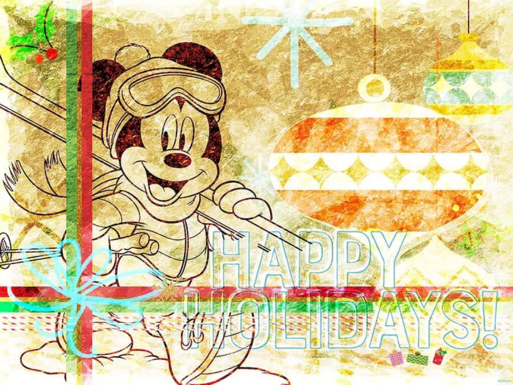 Cheerful Mickey Mouse Winter Adventure Wallpaper - Happy Holidays!