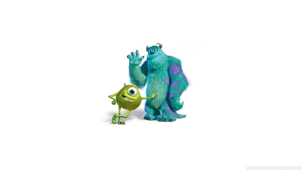Cheerful Mike & Sulley Wallpaper on Clean White Background