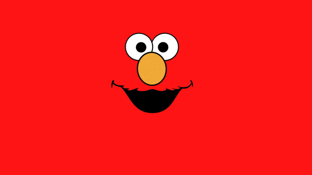 Minimalist cartoon Elmo face wallpaper with bold black outlines bright eyes orange nose red background