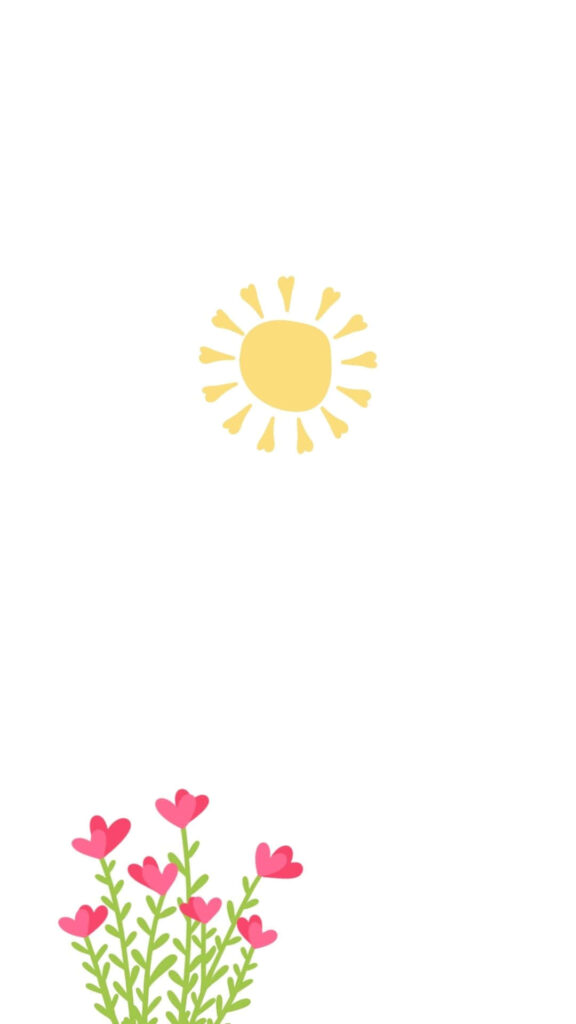 Cheerful Minimalist Wallpaper: Yellow Sun & Pink Flowers Background
