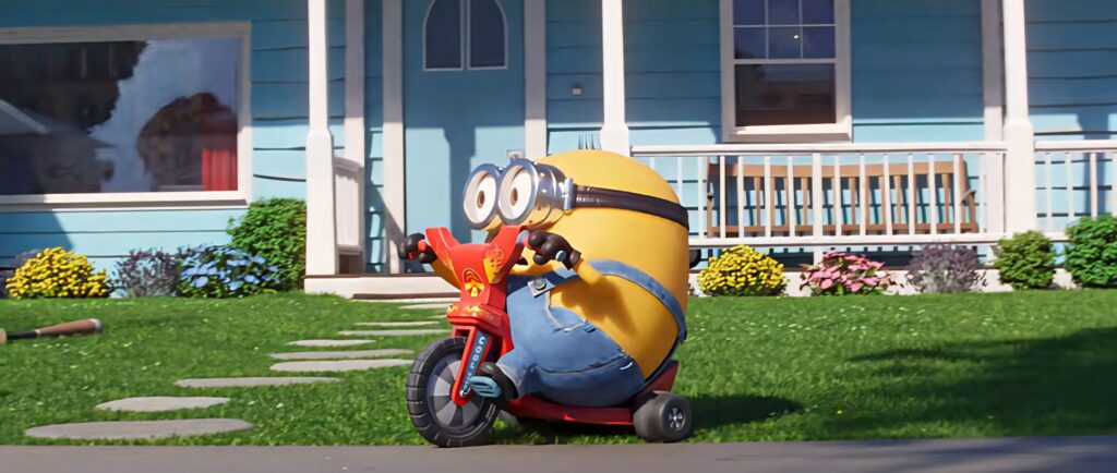 Cheerful Minion on a Red Bike: Wallpaper from *Rise of Gru*