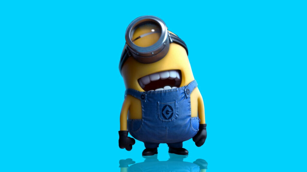 Cheerful Minion Wallpaper: Iconic Design on Vibrant Blue Background