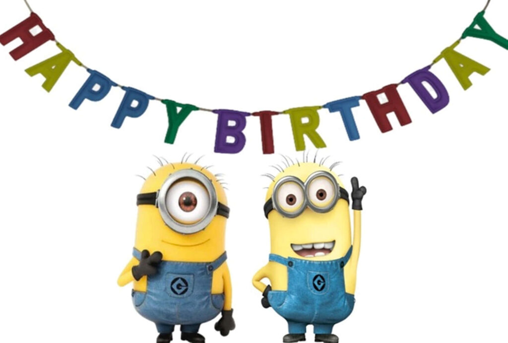 Festive Minions Birthday Wallpaper with Colorful Banner
