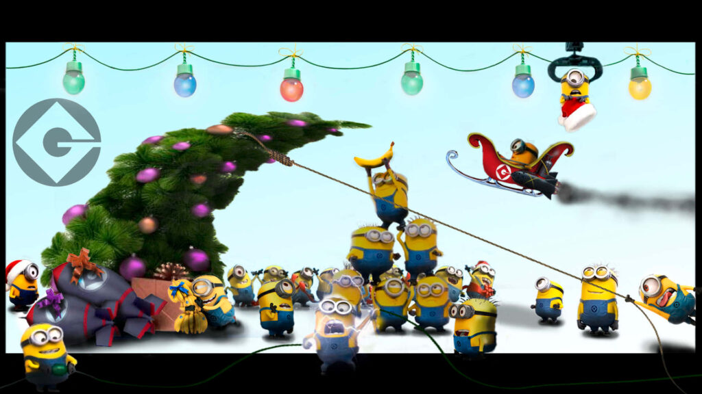 Festive Minions Celebrate Christmas with Colorful Decorations Wallpaper