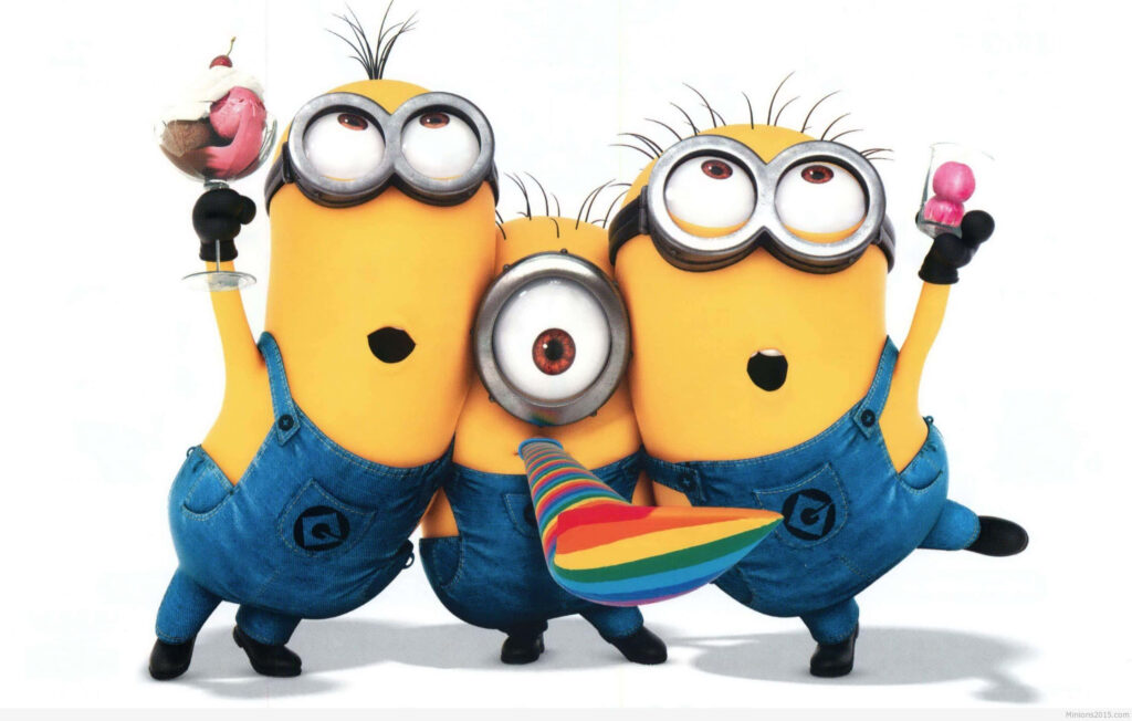 Cheerful Minions Celebrate with Ice Cream - Fun Wallpaper Background