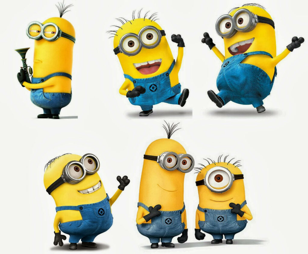 Cheerful Minions Wallpaper: Playful Characters in Blue Overalls