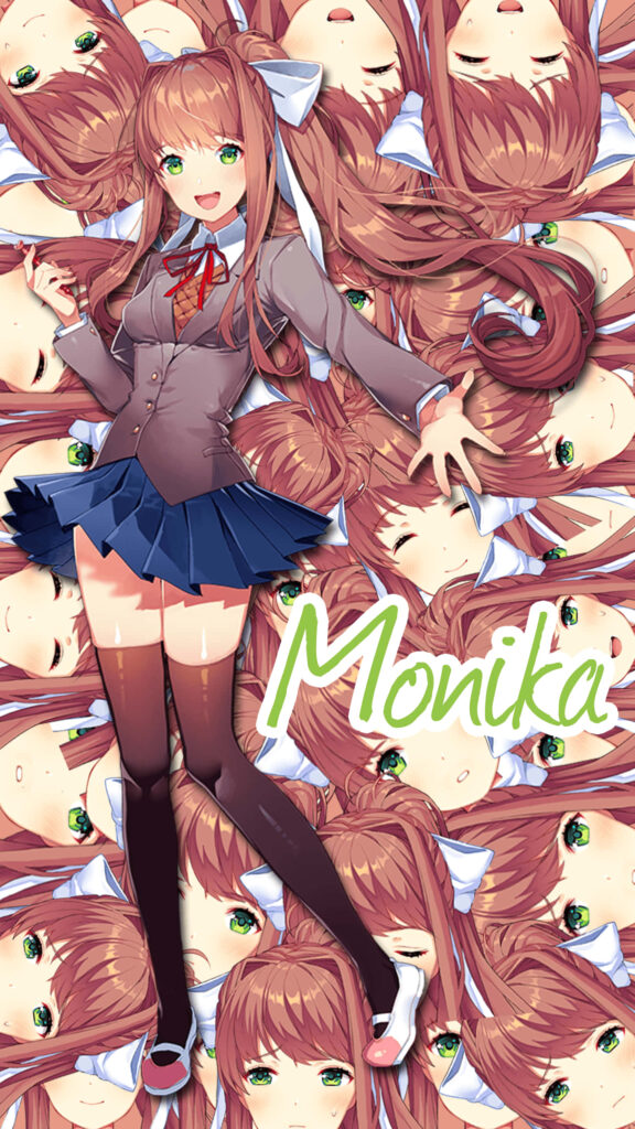Cheerful Monika from DDLC: Vibrant CG Wallpaper Background