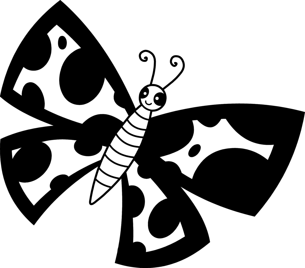 Cheerful Monochrome Cartoon Butterfly Wallpaper with Transparent Background