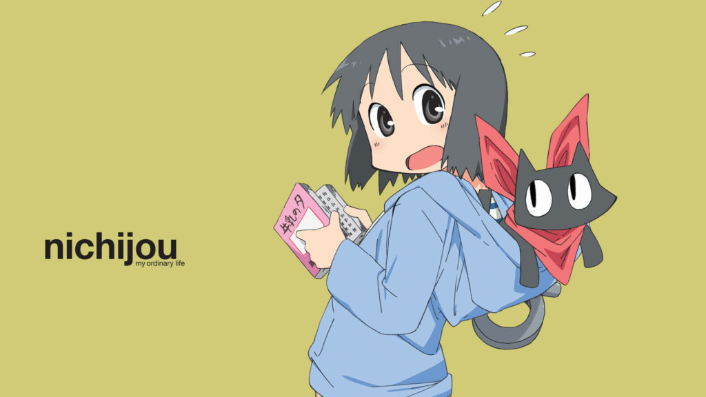 Cheerful Nano & Sakamoto Wallpaper: Nichijou Quirky Art