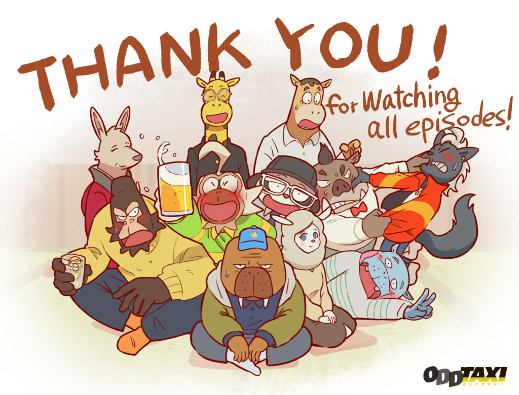 Cheerful Odd Taxi Characters Wallpaper | Thank You for Watching!