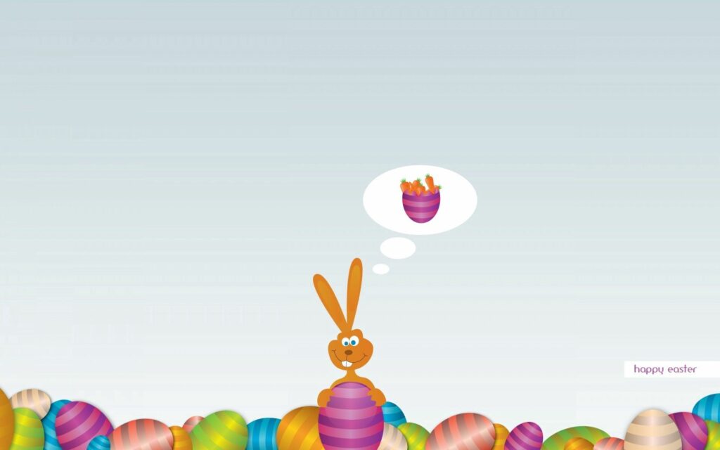 Cheerful Orange Bunny with Easter Eggs - Festive Wallpaper Background