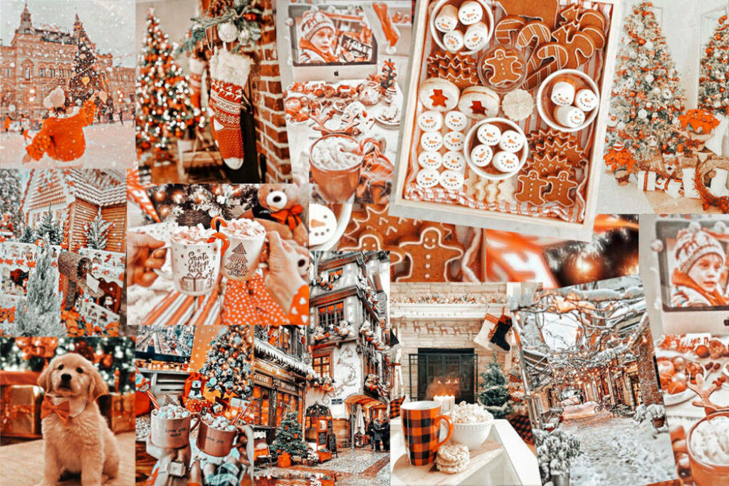 Orange Christmas Collage Wallpaper: Festive Holiday Background