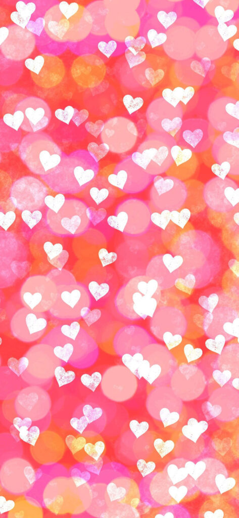 Cheerful Orange & Pink Gradient iPhone Wallpaper with White Hearts