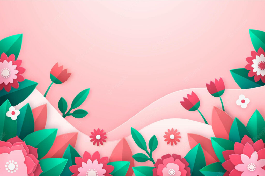Charming Origami Flowers on Soft Pink Background - Spring Digital Art Wallpaper