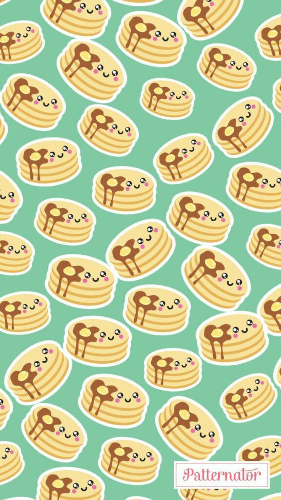 “Fun Pancake Pattern iPhone Wallpaper on Pastel Green Background”