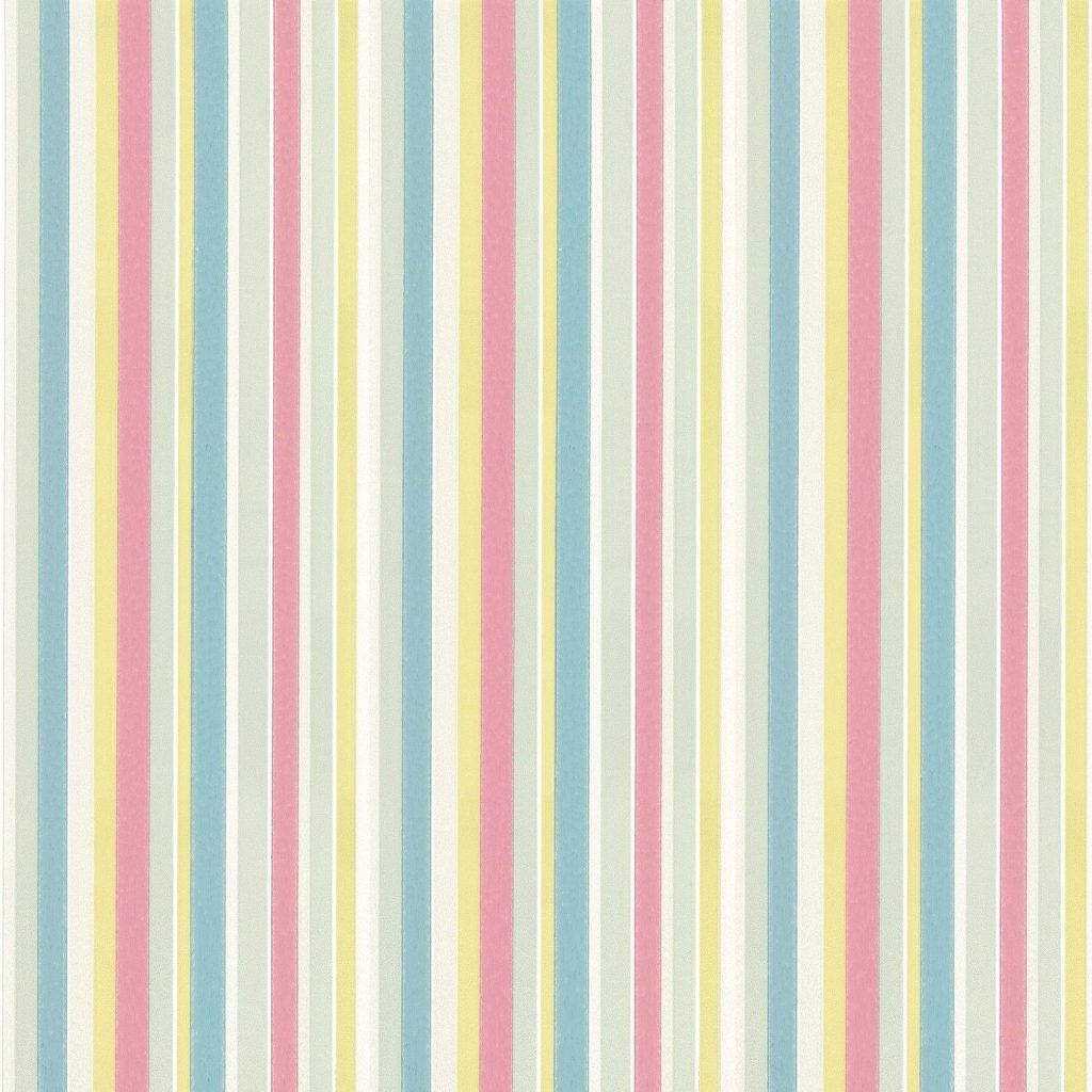 Striped wallpaper with pastel pink blue yellow and mint green vertical lines perfect for nurseries