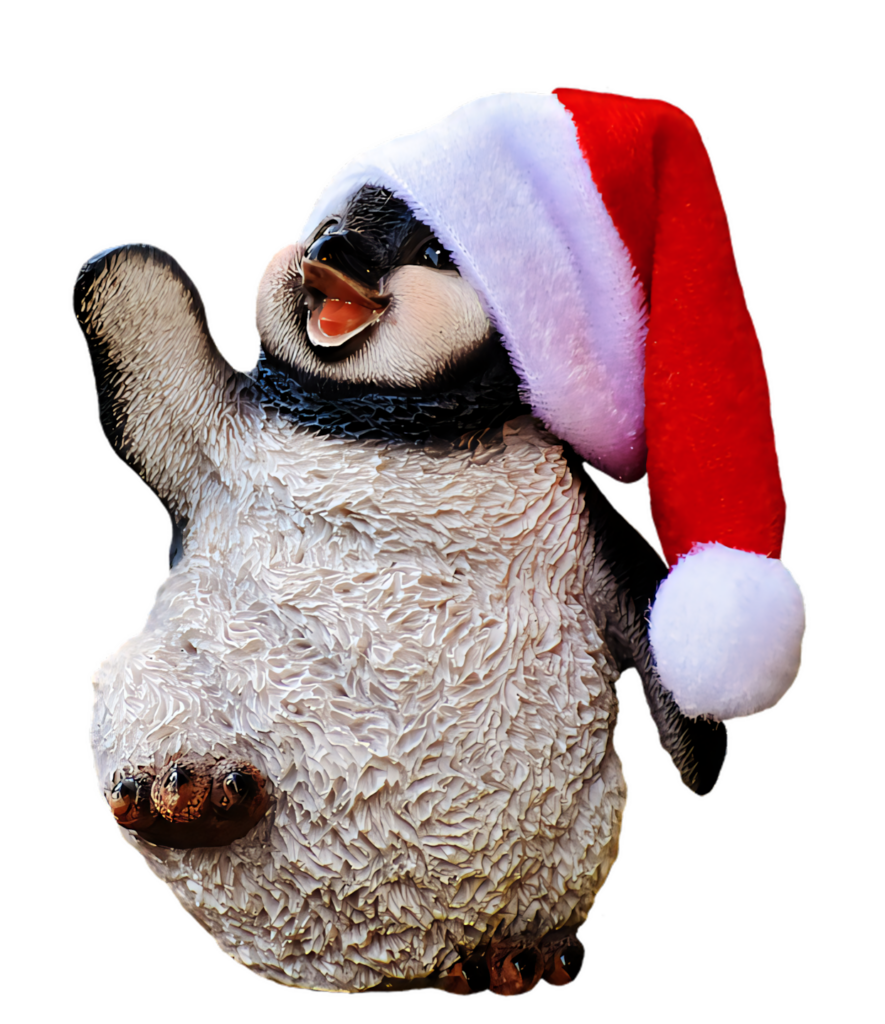 Cheerful Penguin in Santa Hat Waves: Festive Christmas Spirit! Wallpaper