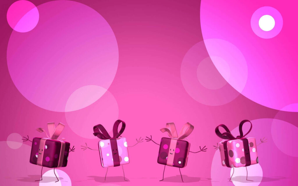 Vibrant Pink Wallpaper with Cheerful Gift Boxes and Playful Bows
