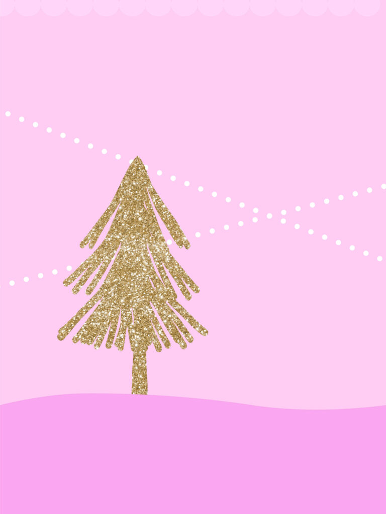 Festive Glittery Gold Christmas Tree Wallpaper on Soft Pink Background