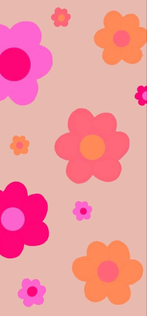 Cheerful Floral Wallpaper in Pink & Orange on Soft Beige Background