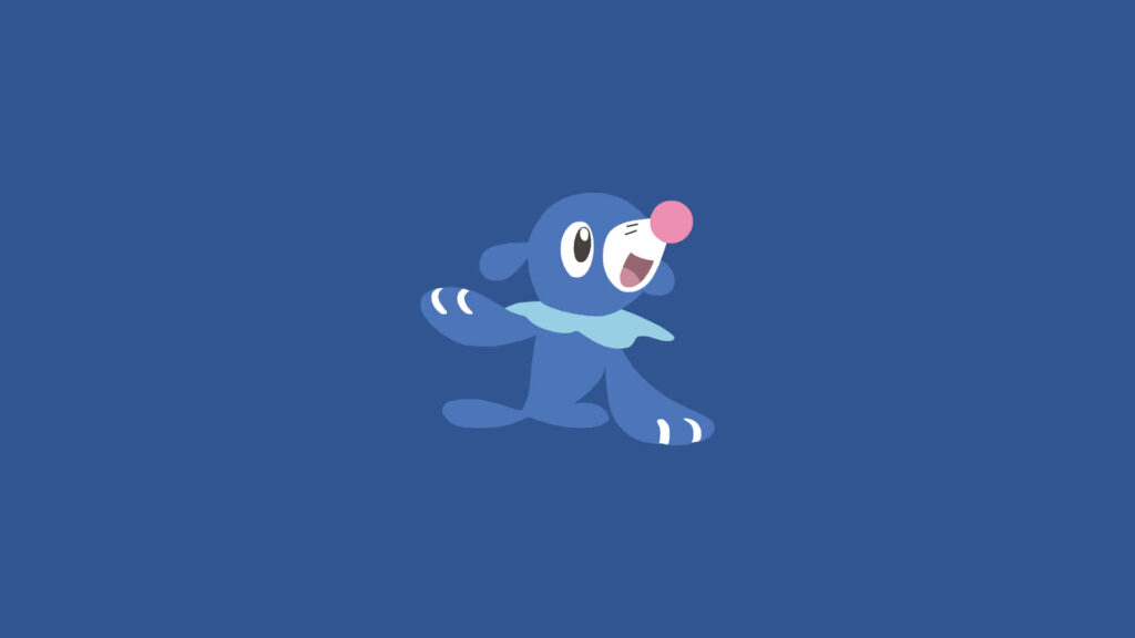 Cheerful Popplio Wallpaper: Playful Pokémon on Minimalist Blue Background