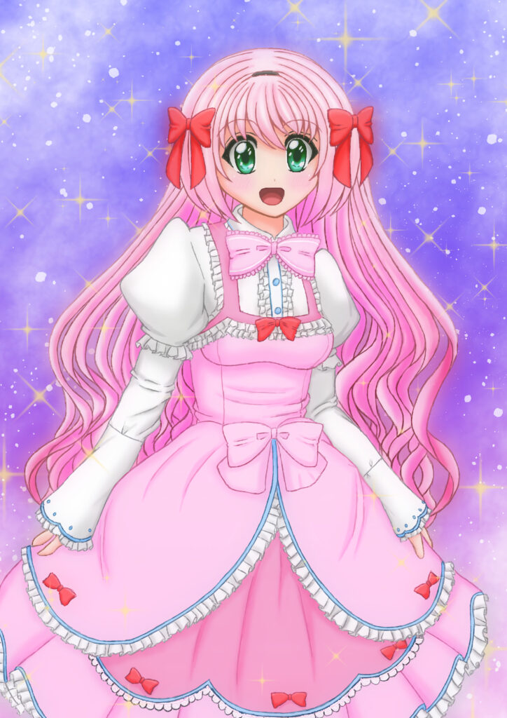 Cheerful Princess with Pink Hair & Dress - Magical Anime Wallpaper