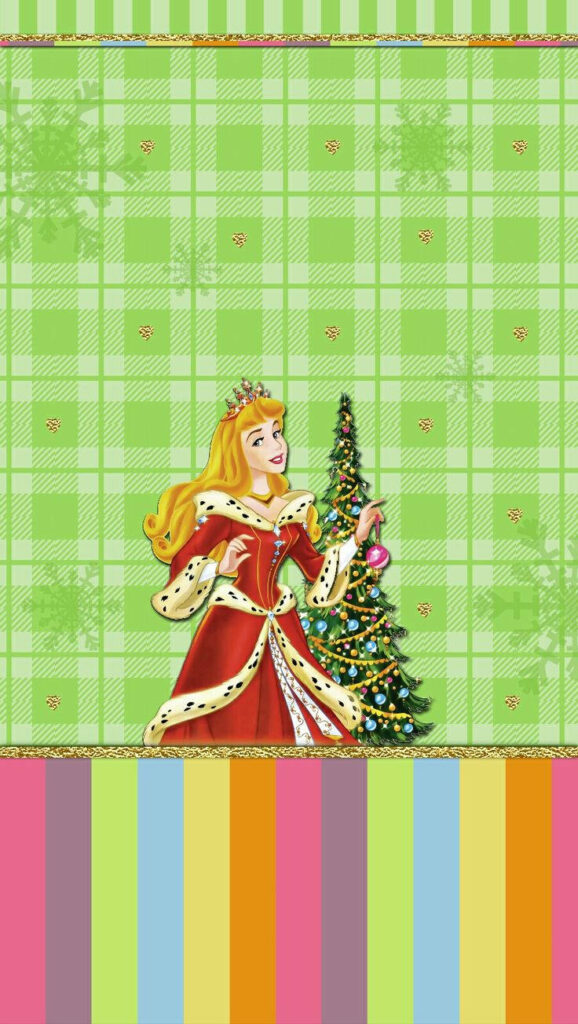 Cheerful Princess in Red Gown: Disney Christmas Wallpaper