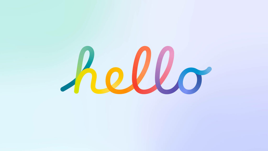 Playful Rainbow 'Hello' Wallpaper with Pastel Background Design