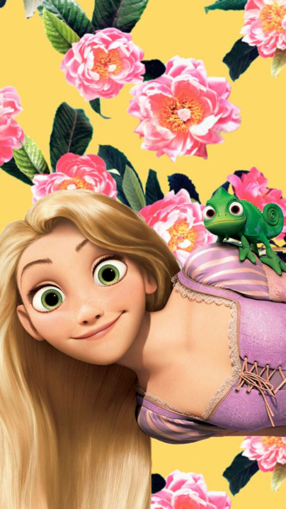 Cheerful Rapunzel & Pascal Wallpaper: Vibrant Floral Background