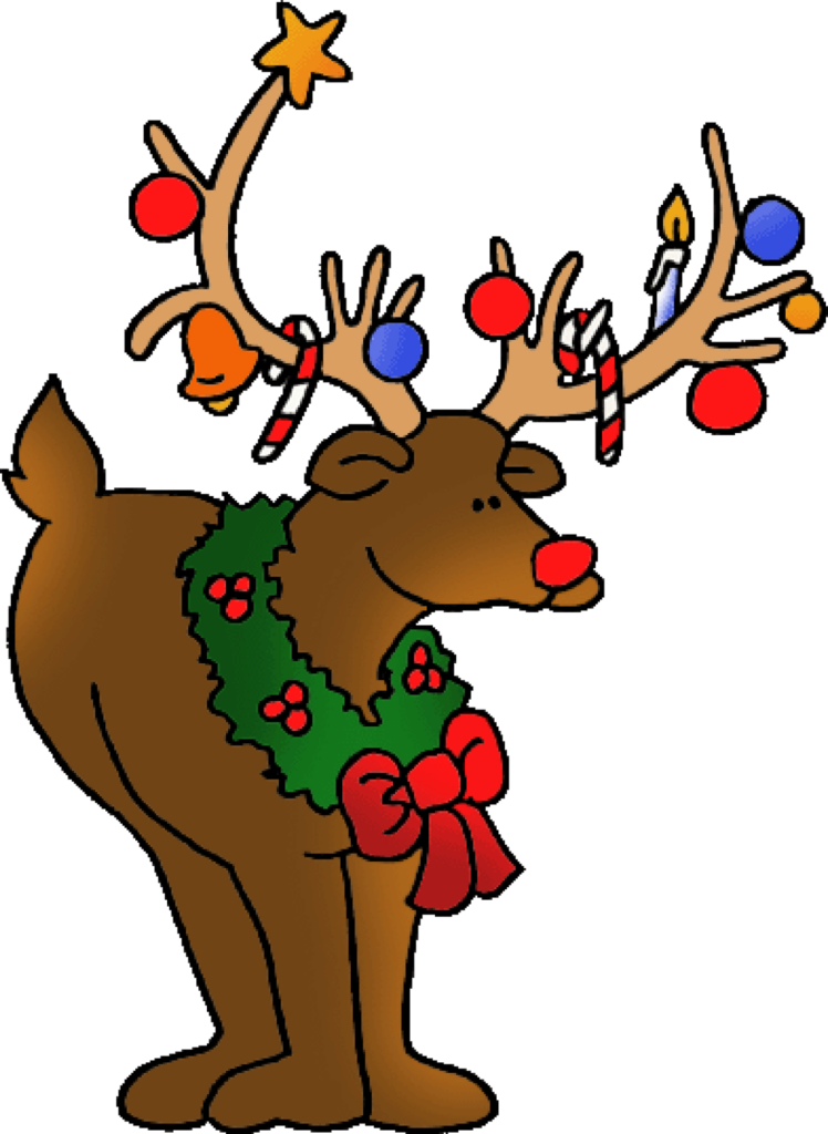 Colorful Christmas Clipart: Cheerful Reindeer with Wreath & Ornaments Wallpaper