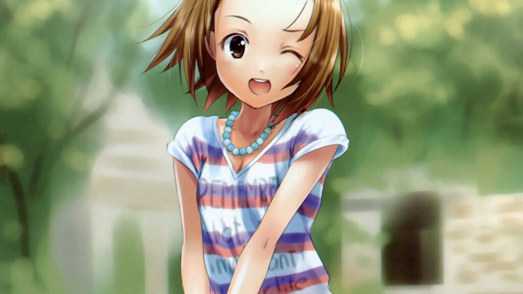 Ritsu Tainaka Winking: Cheerful Anime Wallpaper Background