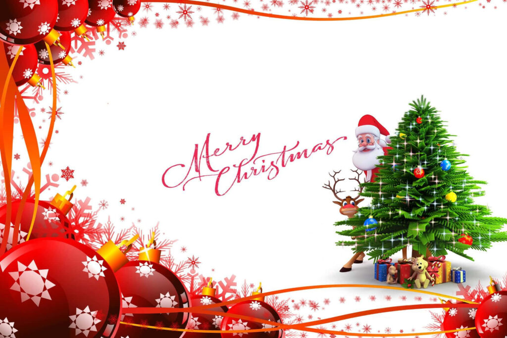 Cheerful Santa & Festive Christmas Tree Wallpaper - Merry Christmas